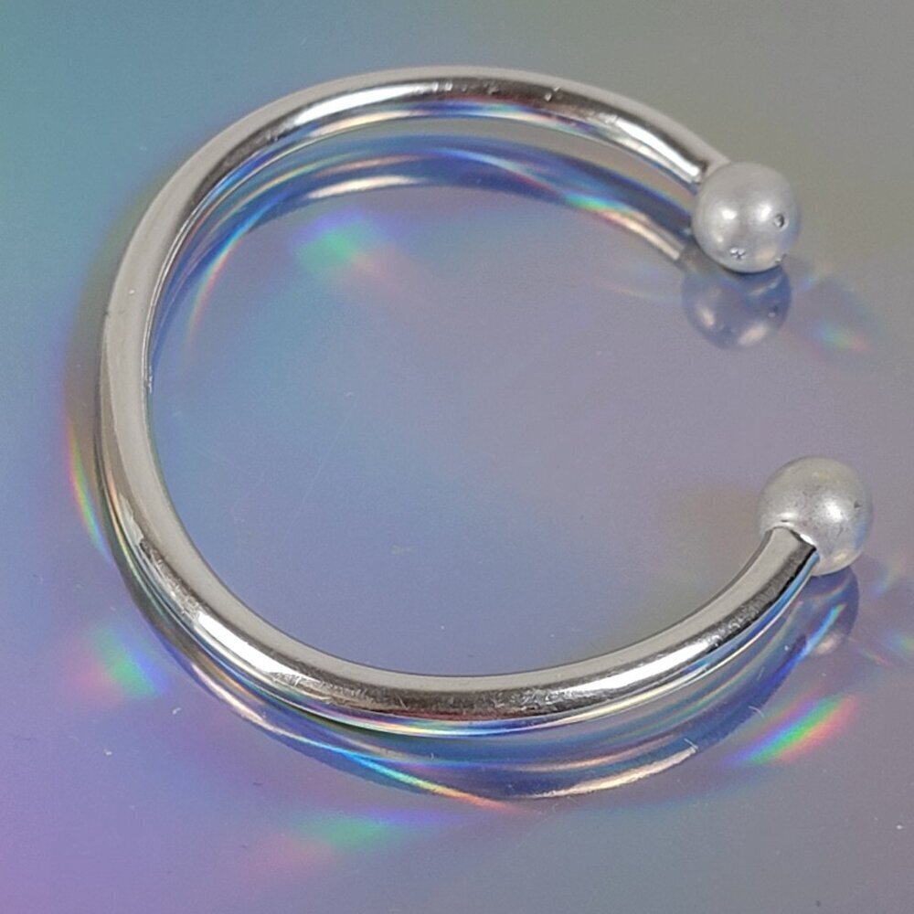 Diamond Accent Ball Charm Sterling Silver Cuff Bracelet 7 Inch - Picture 2 of 9